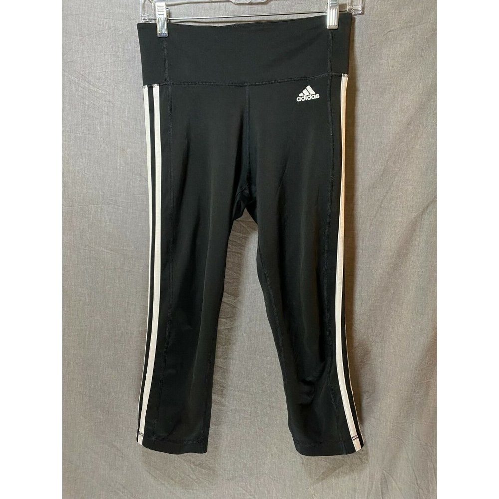Adidas Pants Womens Small Black White Striped Logo Yoga Compression‎ Ladies